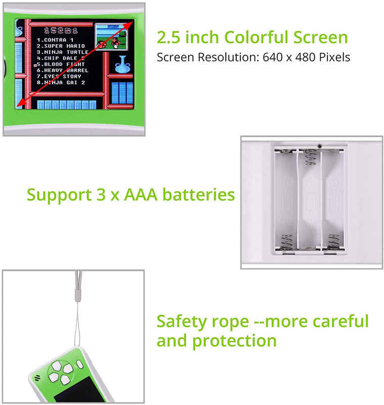 LiNKFOR Handheld Game Console for Kids Portable Retro Video Game Player Built-in 152 Classic Games 2.5 inches LCD Screen